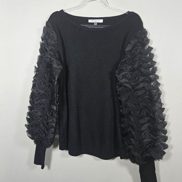 Sioni Women's Mixed Media Boat Neck Sheer Pullover Black Sweater Size Medium - Picture 2 of 10